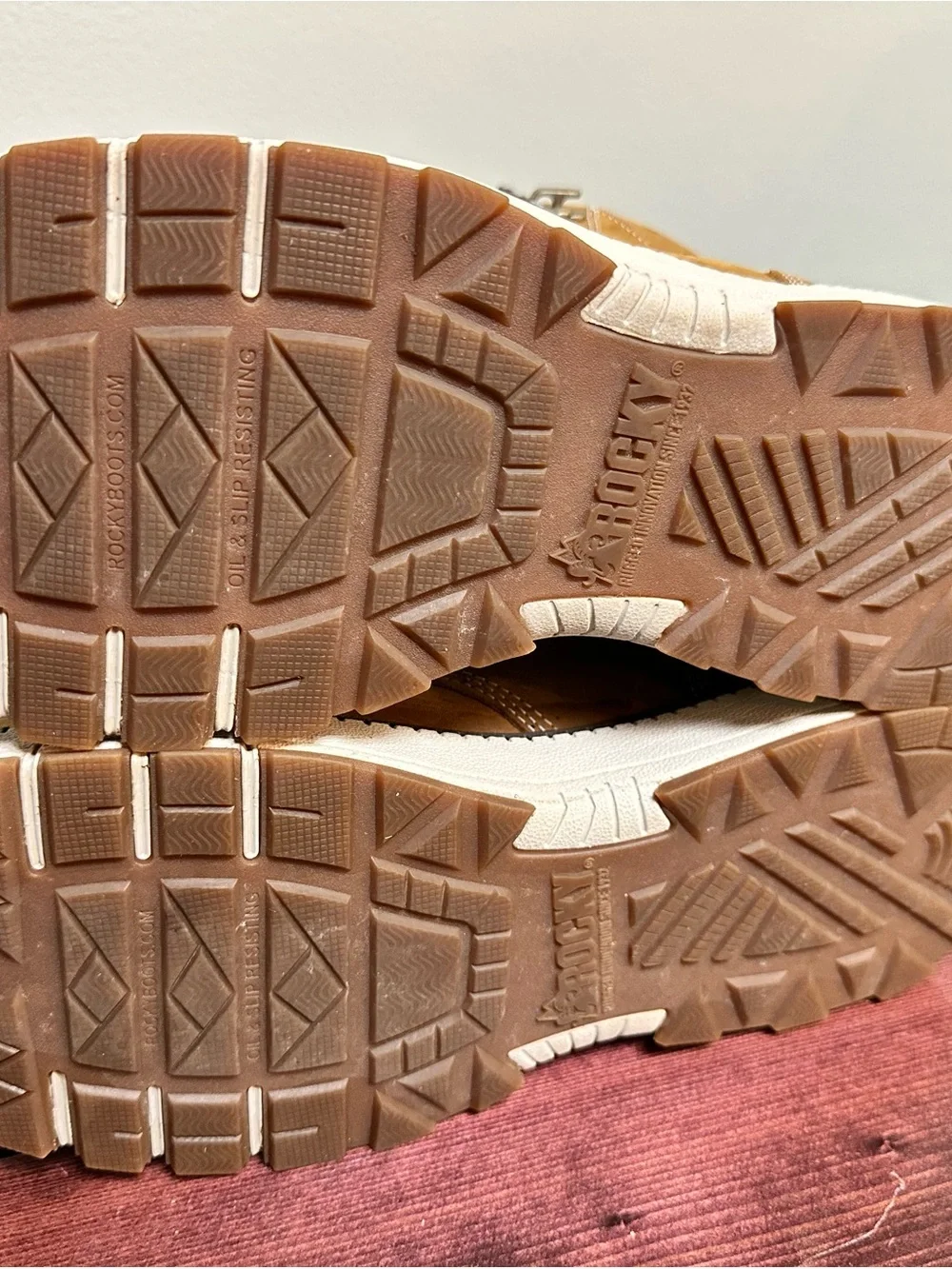 Rocky Tan Brown White Men's Waterproof Hiking Boots with Composite Toe